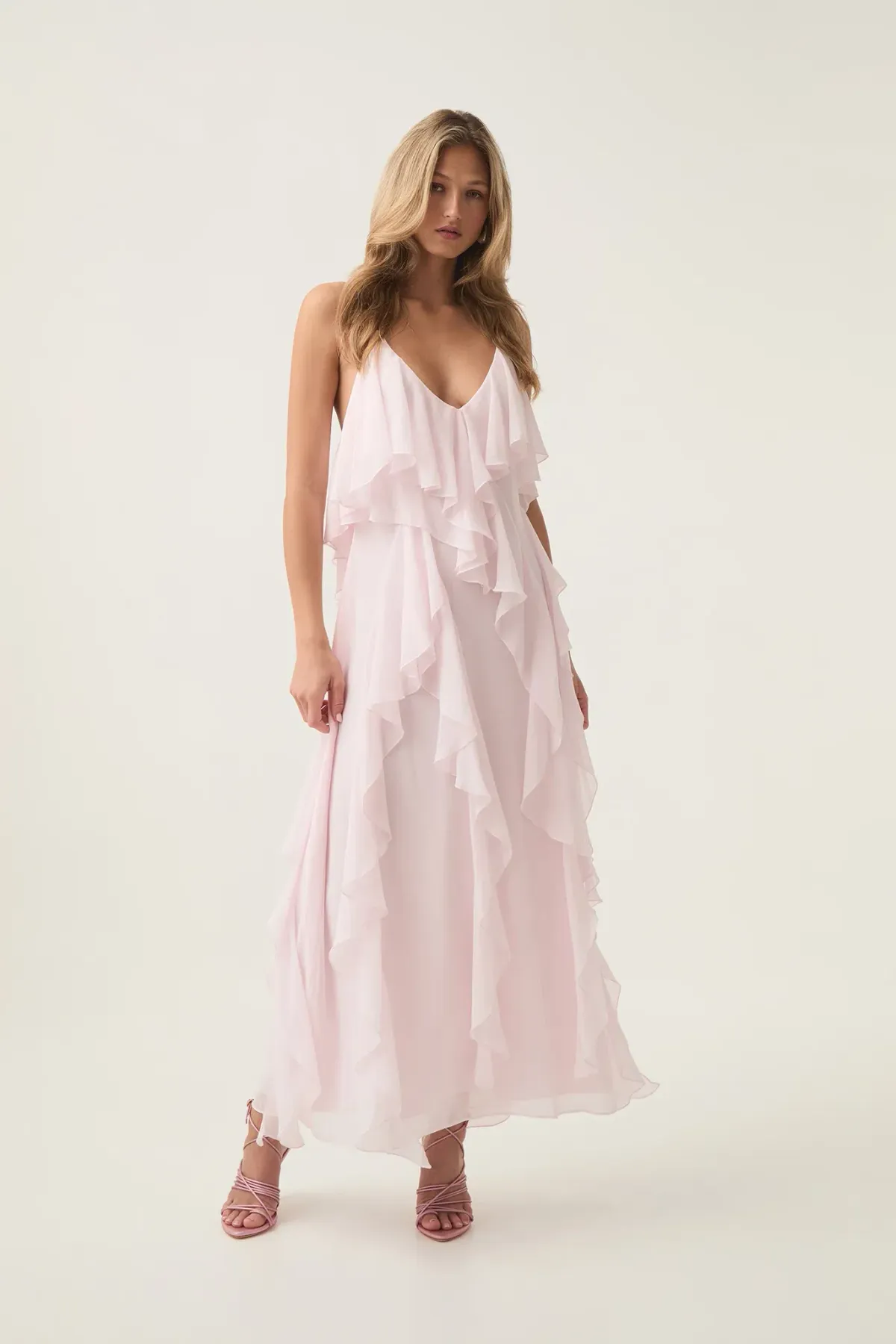 Aje Valentine Frill Maxi Dress Pastel Pink Size 10  - Image 1