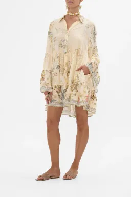 Camilla Tiered Mini Dress With Collar Adorned In Antiquity Size S / AU 10 for rent on The Volte - image 1
