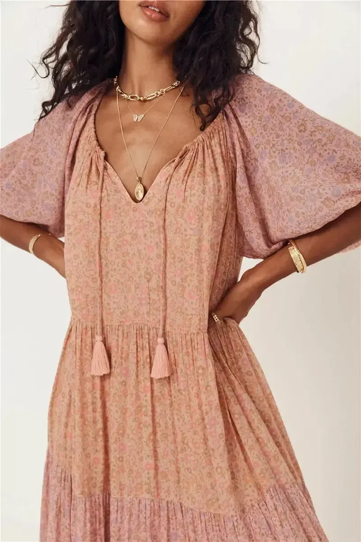 Spell & The Gypsy Rae Off Shoulder Gown Pink Peach Floral Size S / AU 8 - Image 2