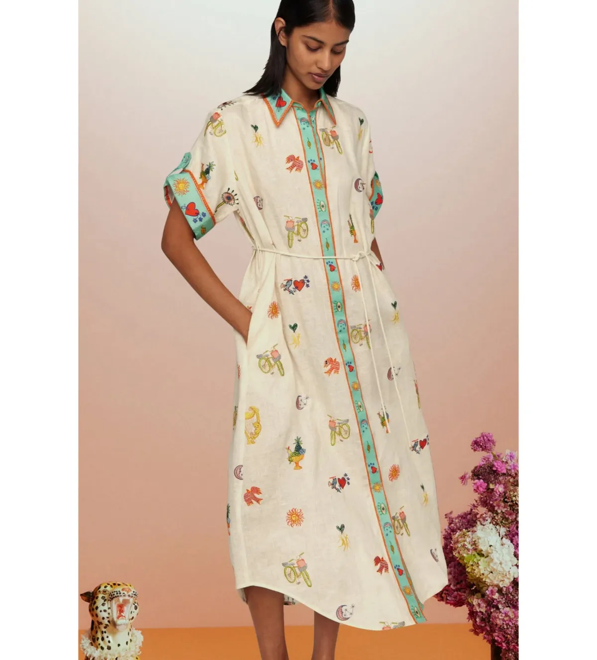 Alémais Holiday Go-to Embroidered Shirtdress Print Size AU 16 - Image 3
