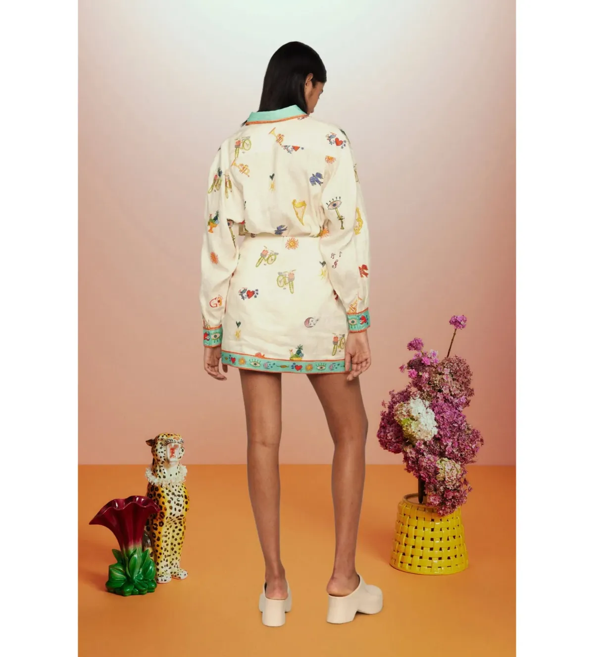 Alémais Holiday Go-to Embroidered Shirt and Skirt Print Size AU 14 - Image 6