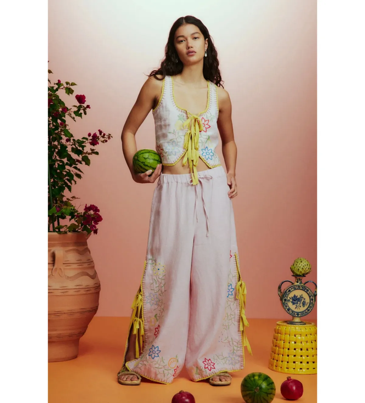 Alémais Olivia Embroidered Pant and Top Pink Size AU 14 - Image 4