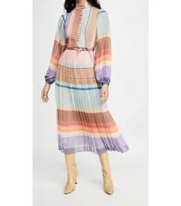Zimmermann Rainbow Striped Crepe De Chine Midi Dress Multi Size 0 /AU 8 for rent on The Volte - image 1
