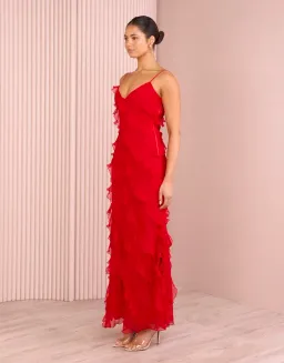 Azzurielle Penelope Ruffle Red Maxi Dress Size 8 for rent on The Volte - image 2