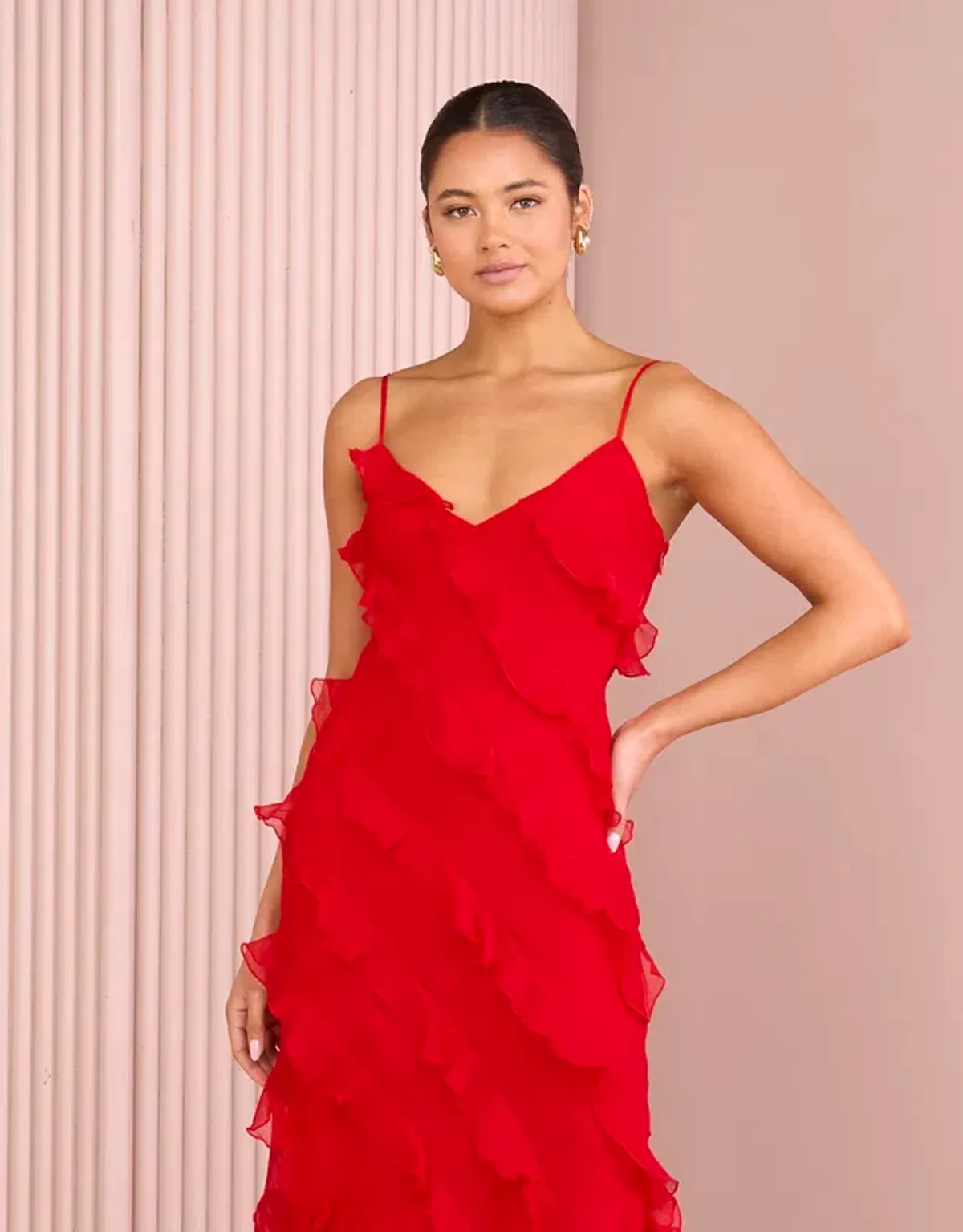 Azzurielle Penelope Ruffle Red Maxi Dress Size 8 - Image 4