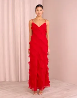 Azzurielle Penelope Ruffle Red Maxi Dress Size 8 for rent on The Volte - image 1