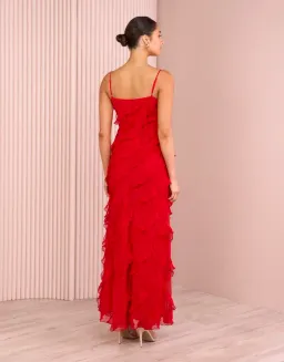 Azzurielle Penelope Ruffle Red Maxi Dress Size 8 for rent on The Volte - image 3