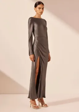 Shona Joy La Lune Flared Sleeve Side Split Midi Dress - Graphite Grey size 8 for rent on The Volte - image 2