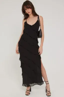 Perfect Stranger Chiffon Ruffle Maxi Dress black size 8 for rent on The Volte - image 1