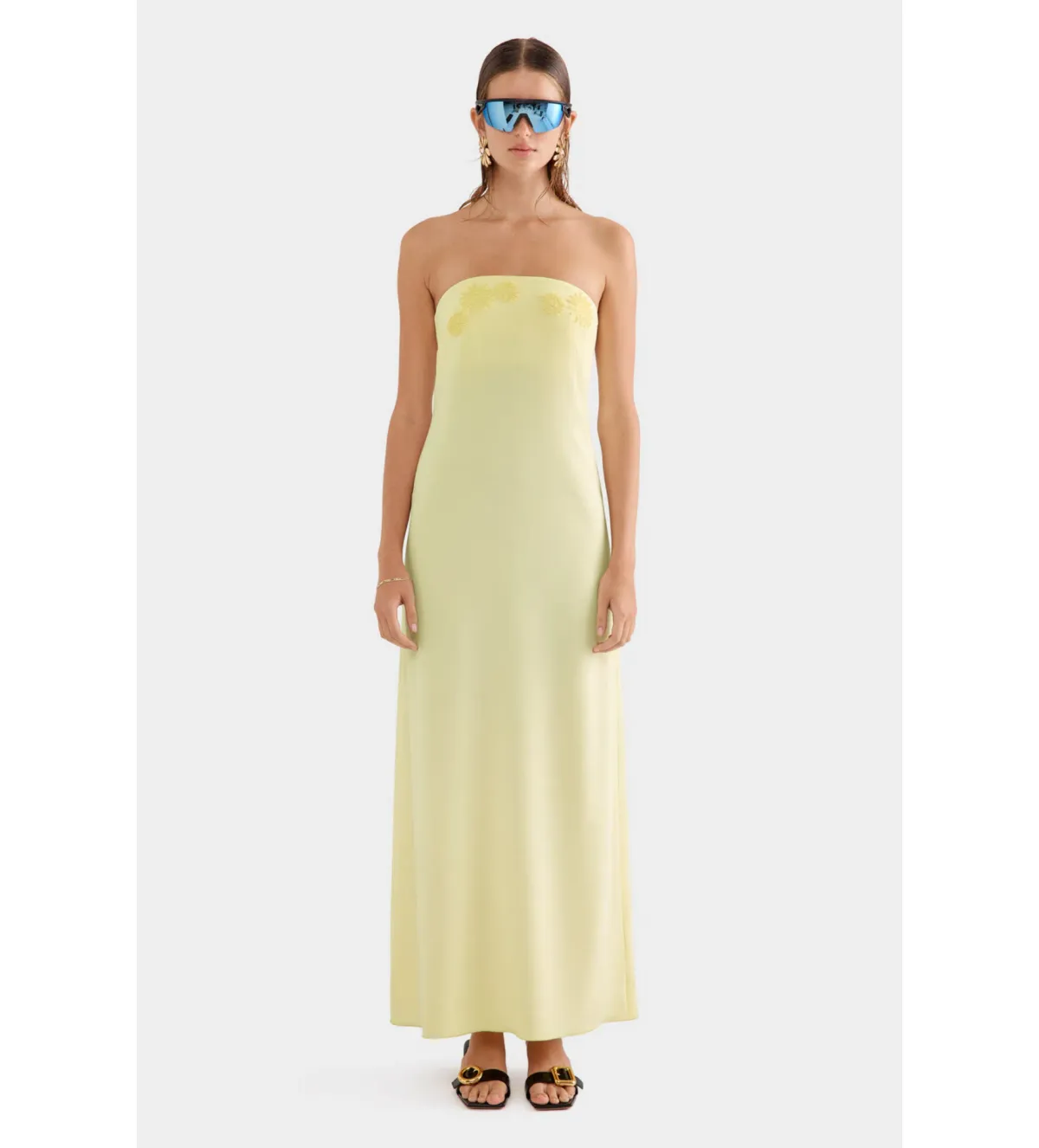 Venroy Beaded Strapless Maxi Dress Pastel Yellow Size 6  - Image 1