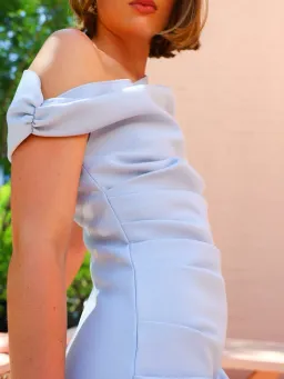 By Nicola Vivian Crepe Maxi Dress in Ice Blue Size 10 for rent on The Volte - image 4