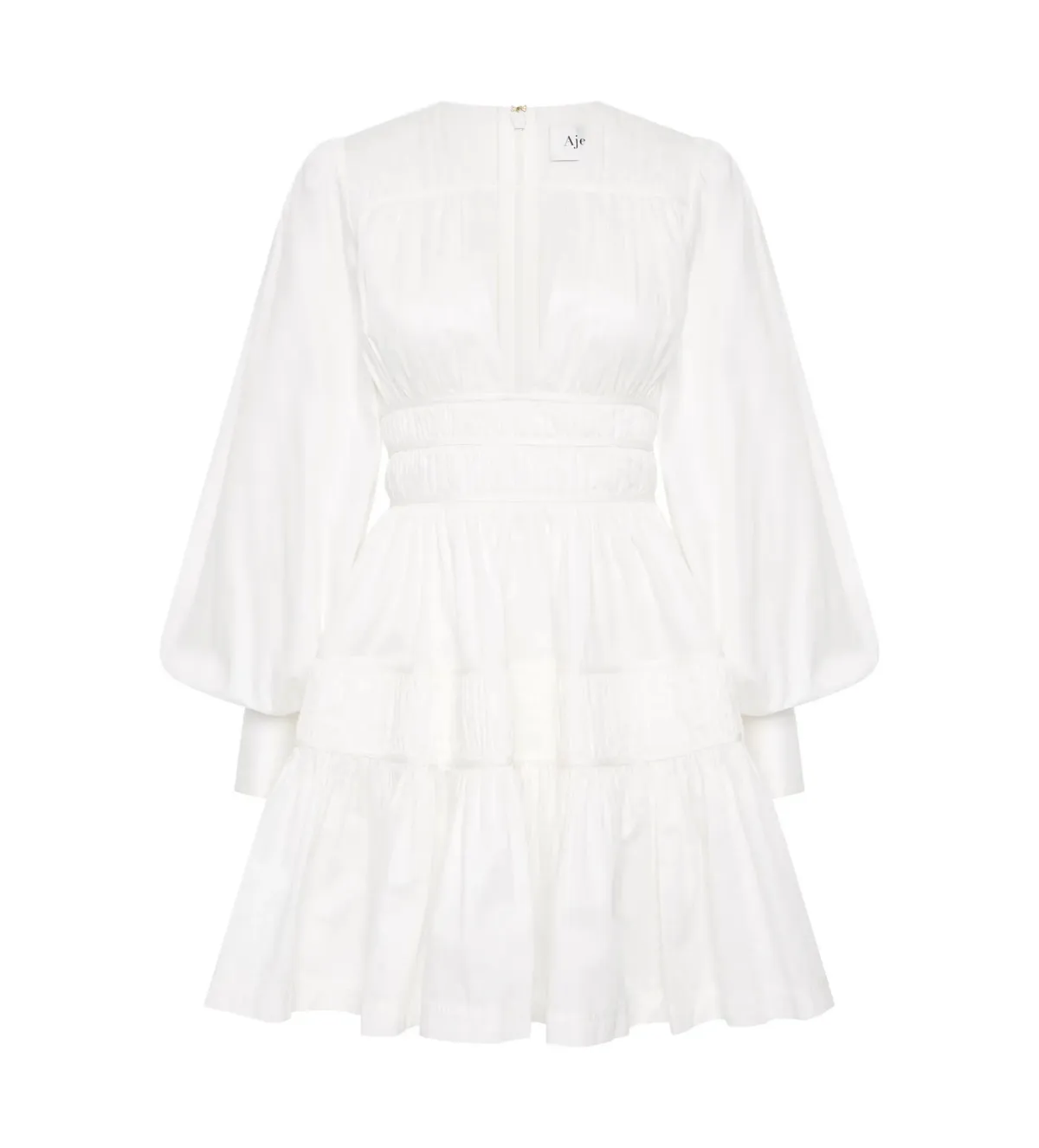 Aje Fallingwater Ruched Mini Dress in Ivory Size AU 14 - Image 5