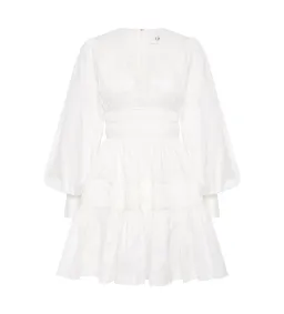 Aje Fallingwater Ruched Mini Dress in Ivory Size AU 14 for rent on The Volte - image 5