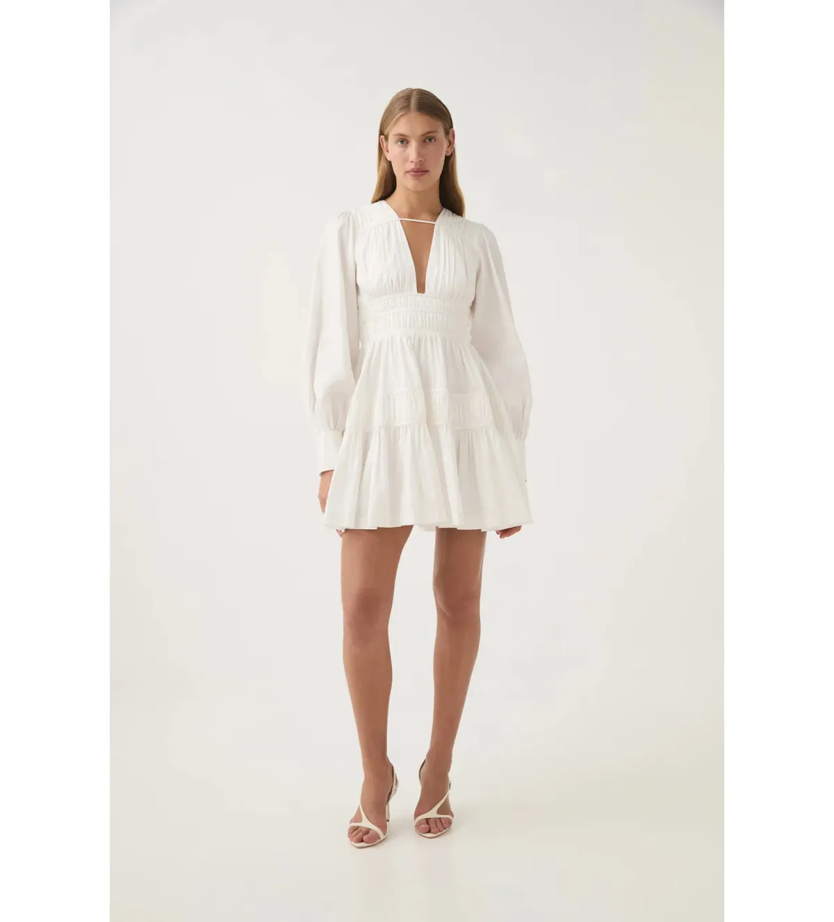Aje Fallingwater Ruched Mini Dress in Ivory Size AU 14 - Image 1