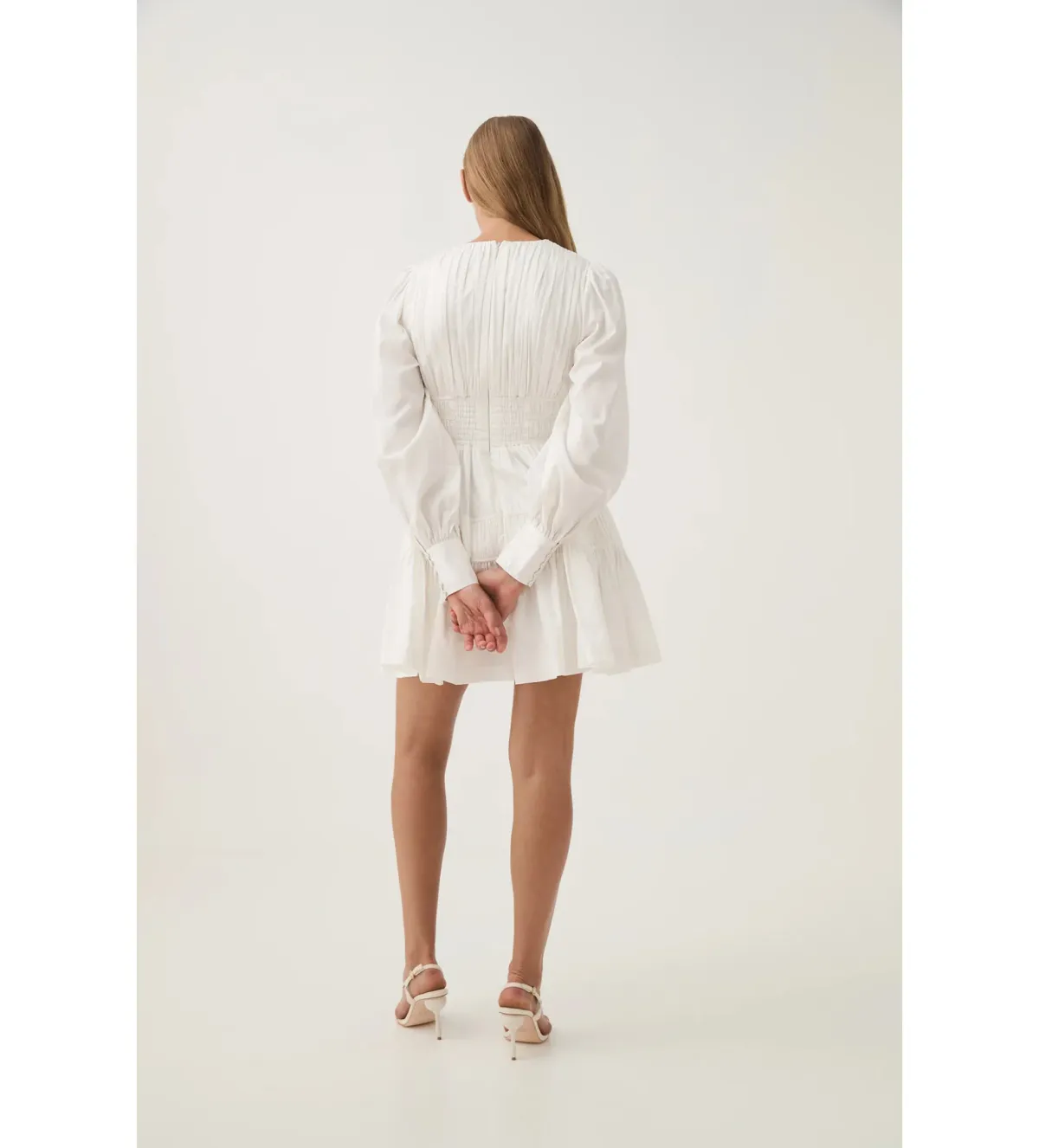 Aje Fallingwater Ruched Mini Dress in Ivory Size AU 14 - Image 4