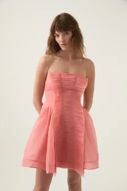 Aje Astrid Strapless Mini Dress Washed Coral Size AU 6  for rent on The Volte - image 2