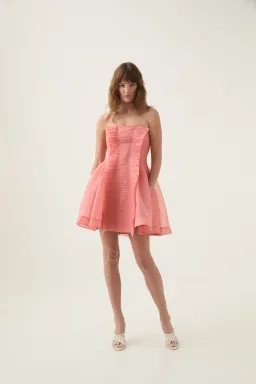 Aje Astrid Strapless Mini Dress Washed Coral Size AU 6  for rent on The Volte - image 1