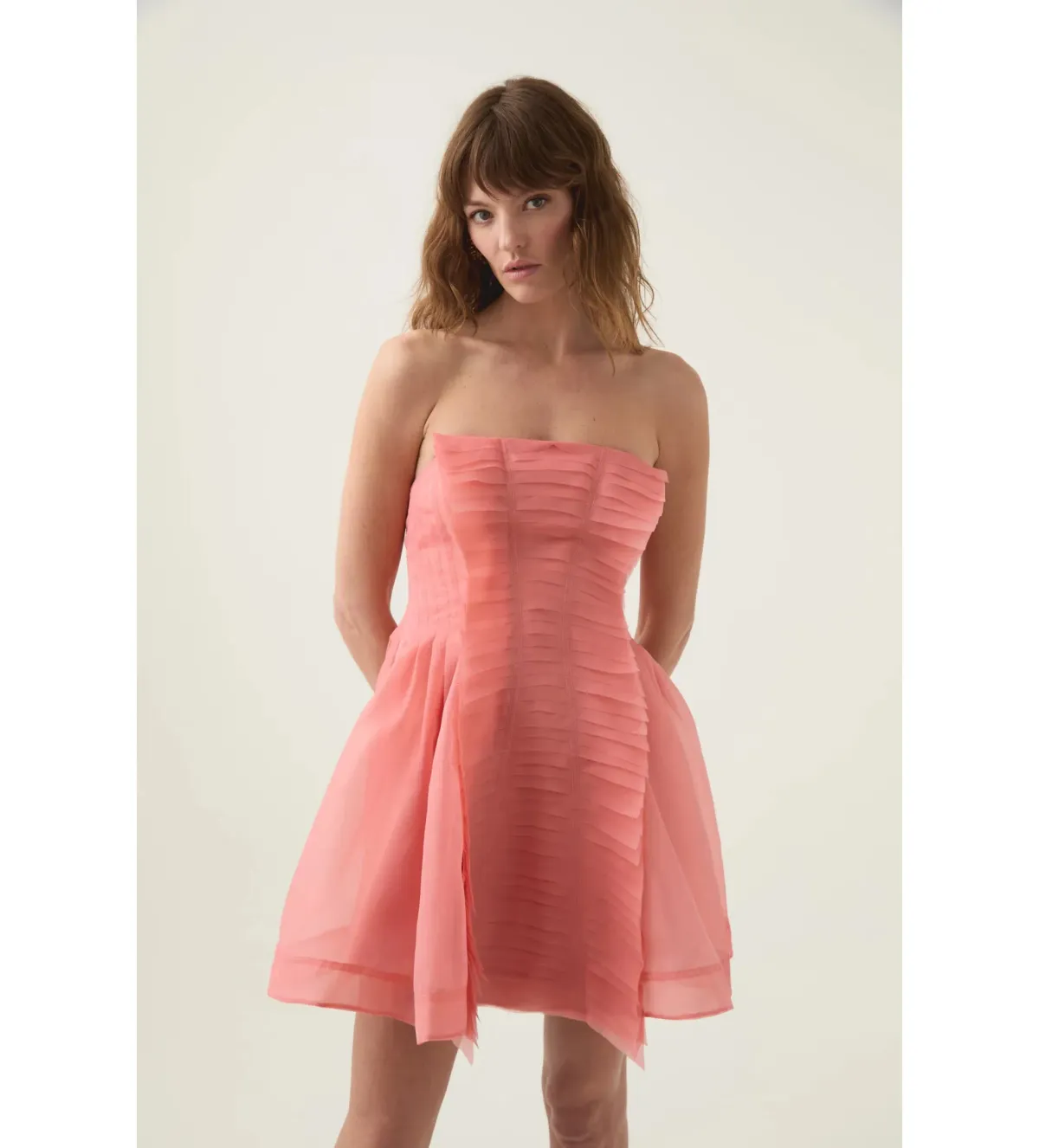 Aje Astrid Strapless Mini Dress Washed Coral Size AU 8 - Image 2