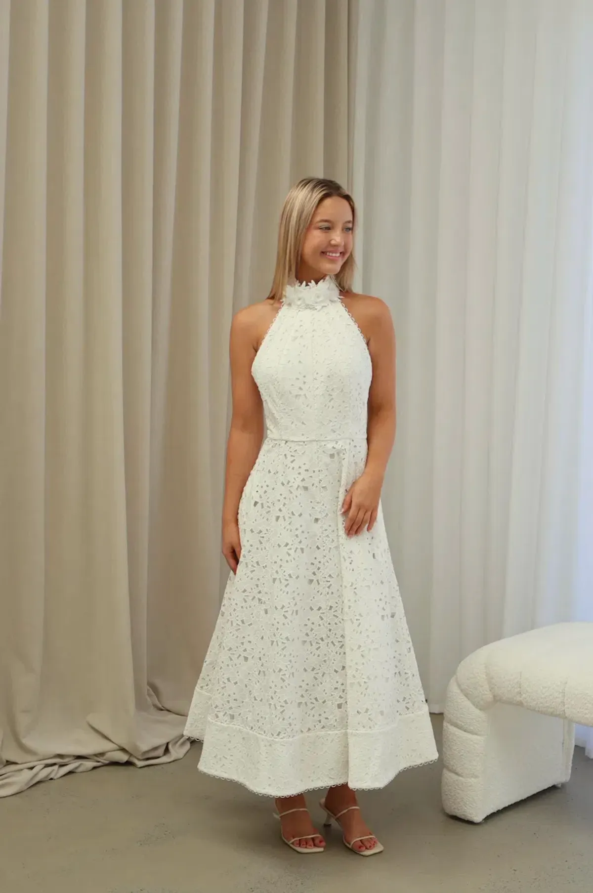 Rebecca Vallance Nuvola Halter Midi Dress in Ivory Size AU 8 - Image 1