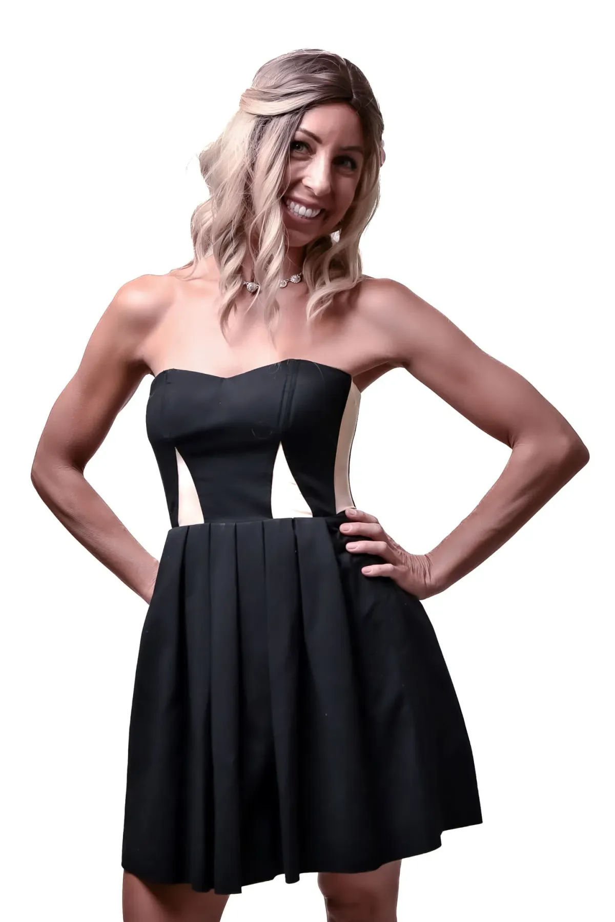 Bardot Strapless A-line Mini Dress Black/Beige Size 6 - Image 4