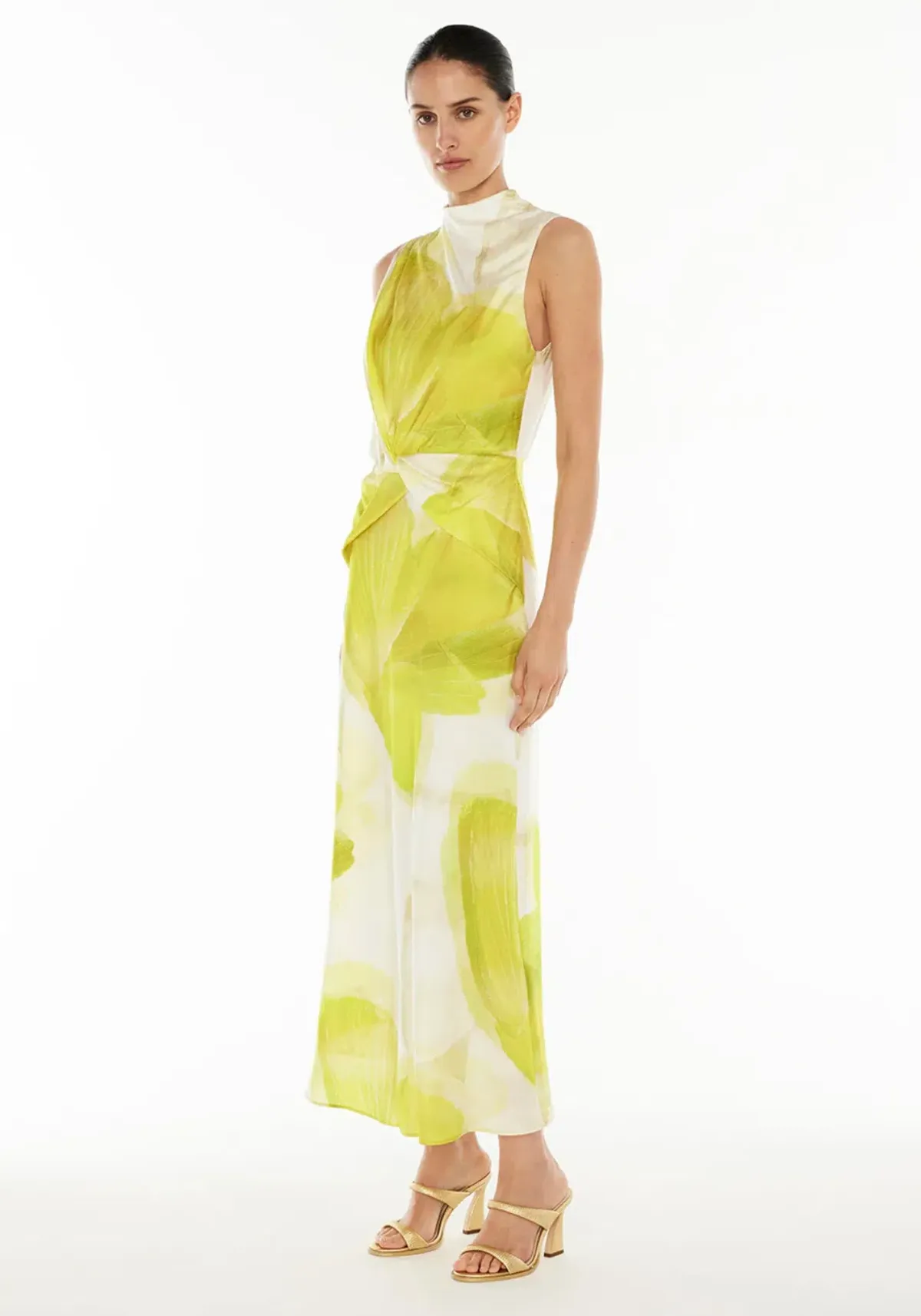 Manning Cartell Levitating Butterflies Drape Midi Dress Yellow/White Print Size 12 - Image 2