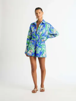 Sheike Balearic Sea Linen Shirt and Short Set Print Size 10  for rent on The Volte - image 1