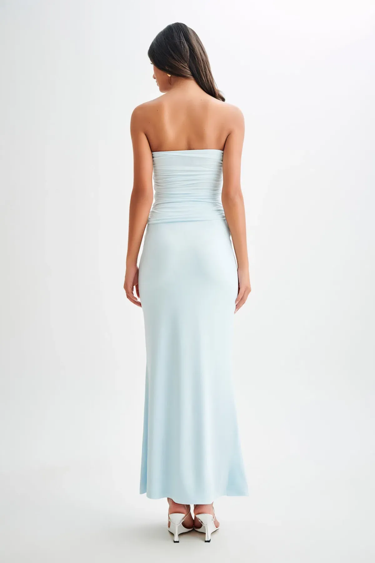 Meshki Winslet Strapless Slinky Longline Top and Bruna Slinky Fishtail Skirt Set in Sky Blue Size S / AU 8 - Image 3
