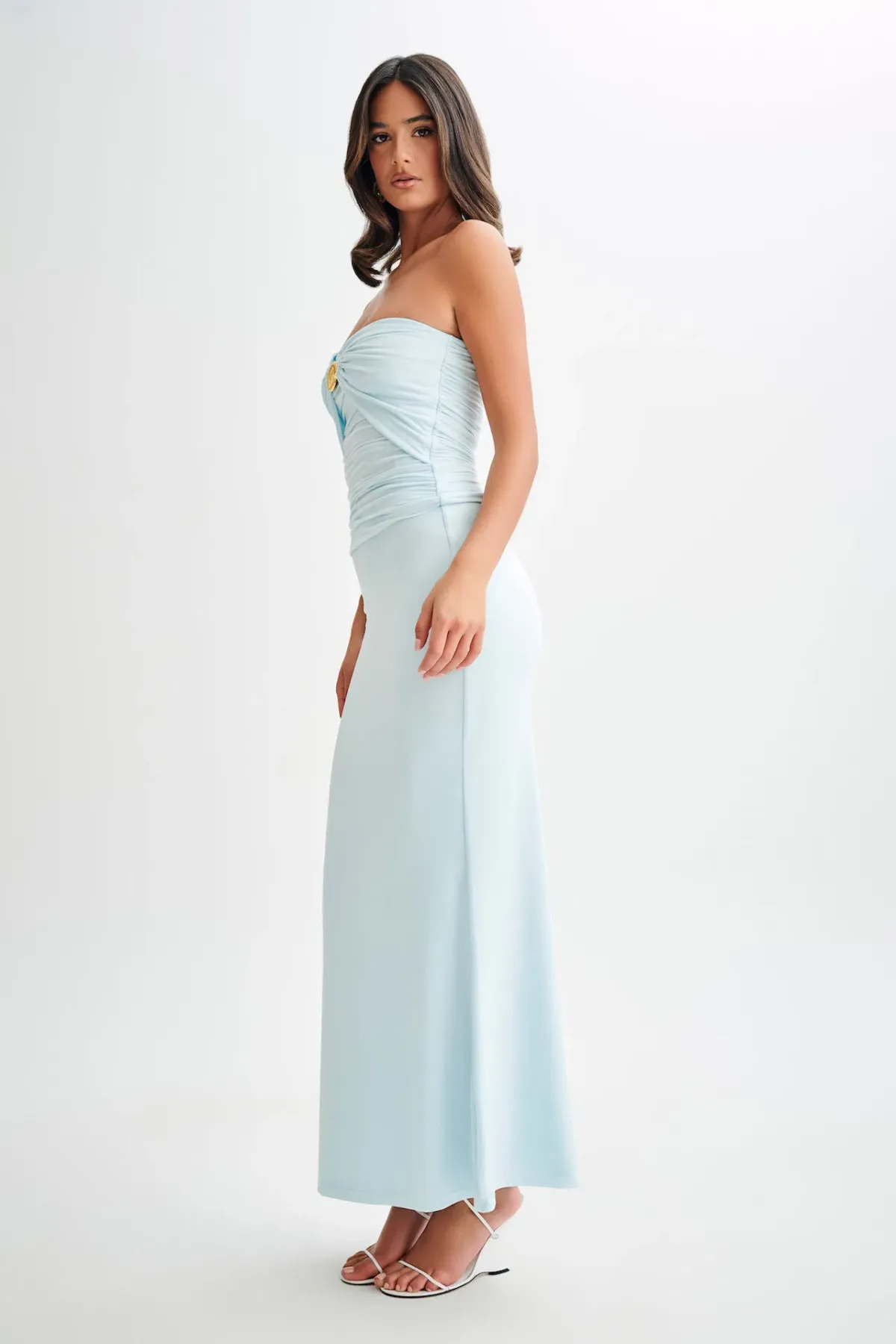 Meshki Winslet Strapless Slinky Longline Top and Bruna Slinky Fishtail Skirt Set in Sky Blue Size S / AU 8 - Image 2