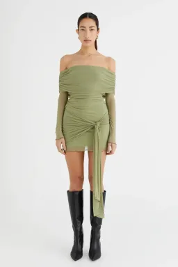 Benni Yasmin Off Shoulder Mini Dress Pistachio Size 6 for rent on The Volte - image 2