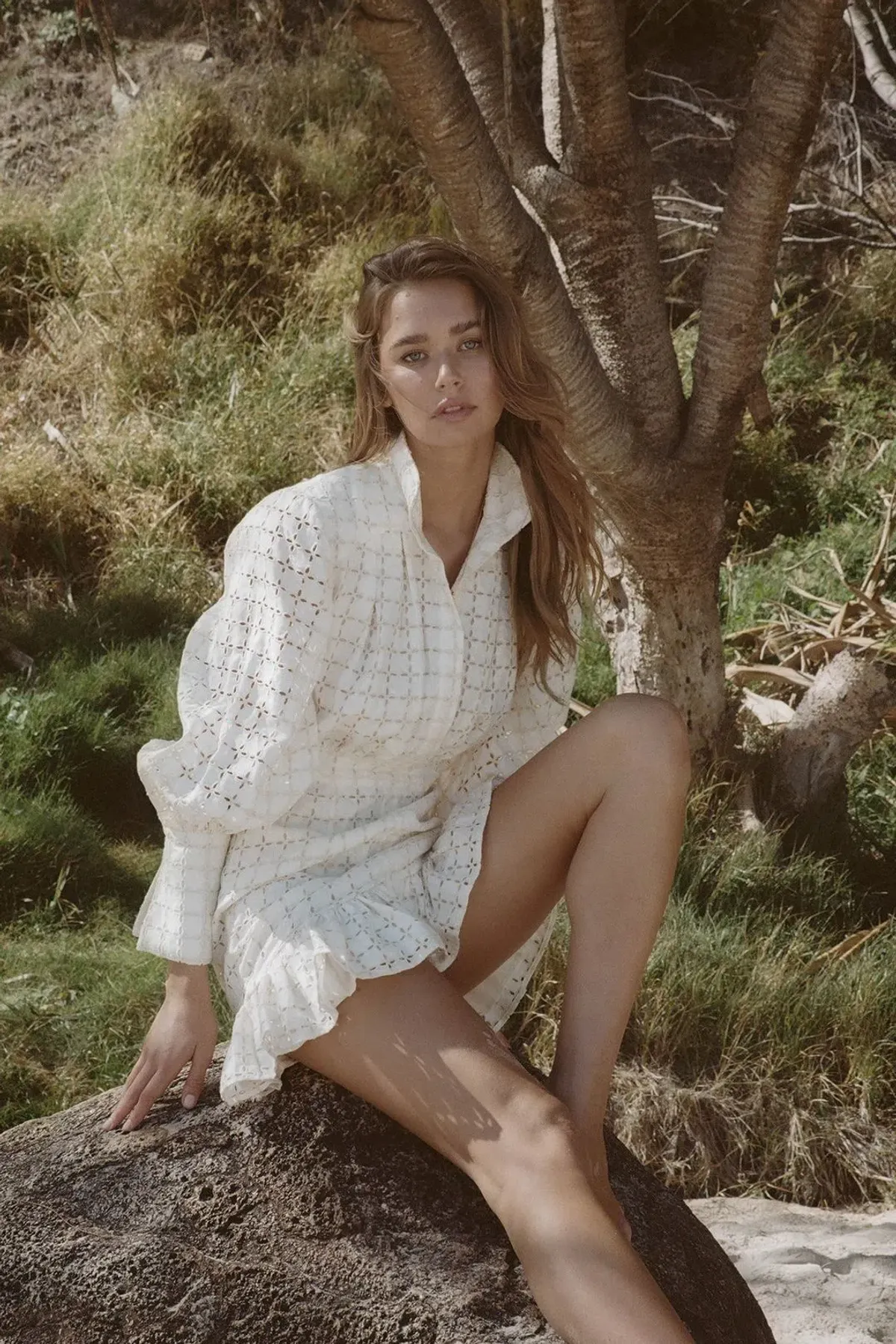 Shona Joy Penelope Linen Balloon Sleeve Mini Dress Ivory Size AU 10 / US 6 - Image 8