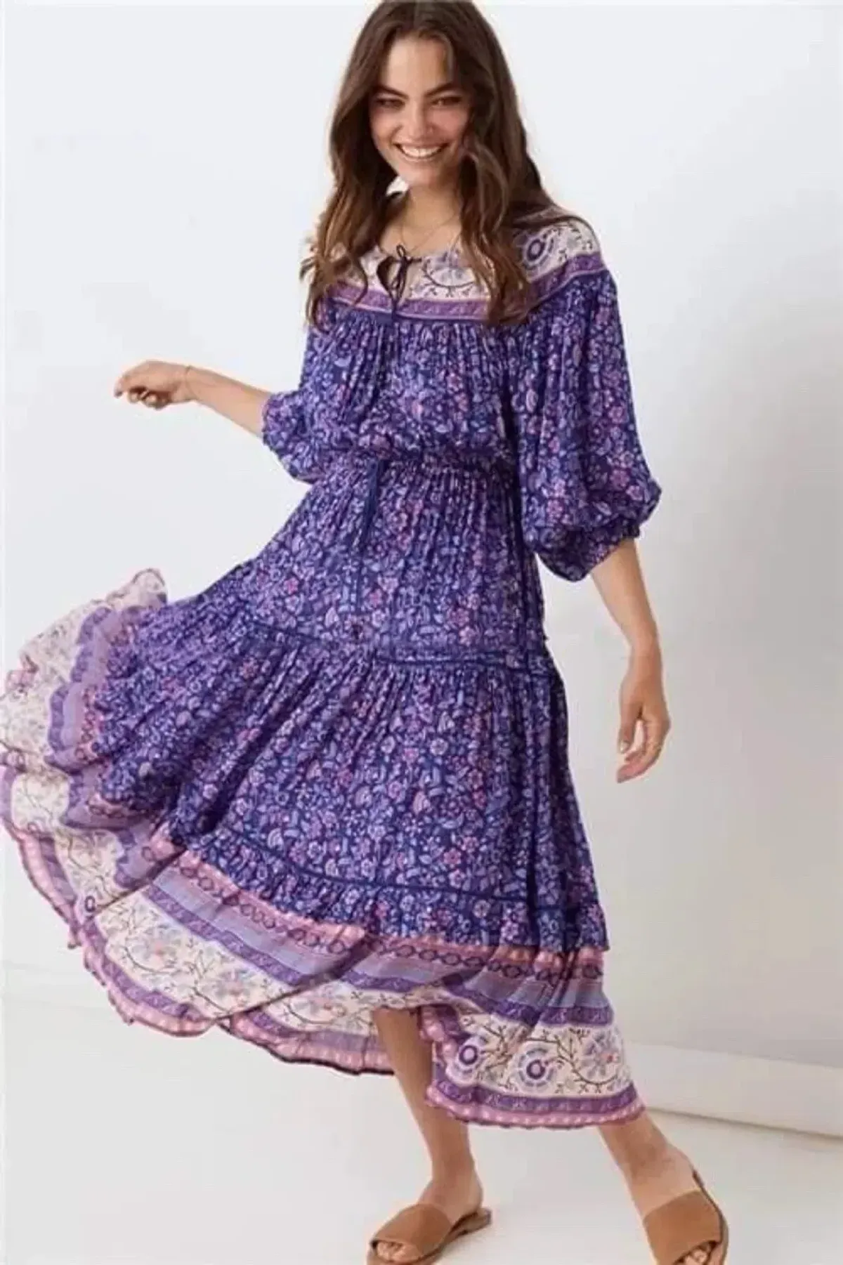 Spell & The Gypsy Collective Dahlia Boho Midi Dress Purple Haze Floral Size M / AU 10  - Image 1