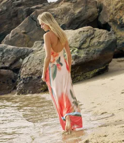 With Harper Lu Low Back Maxi Dress Peach Floral Size S / AU 8 for rent on The Volte - image 3