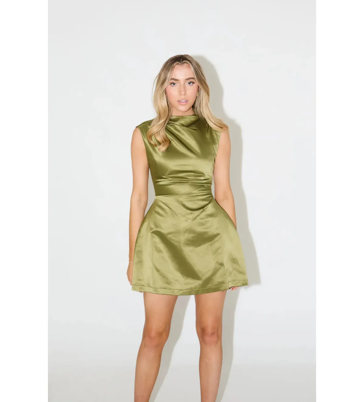 Odd Muse The Ultimate Muse Satin Straight Neck Mini Dress in Olive Size M / AU 10 - Image 2