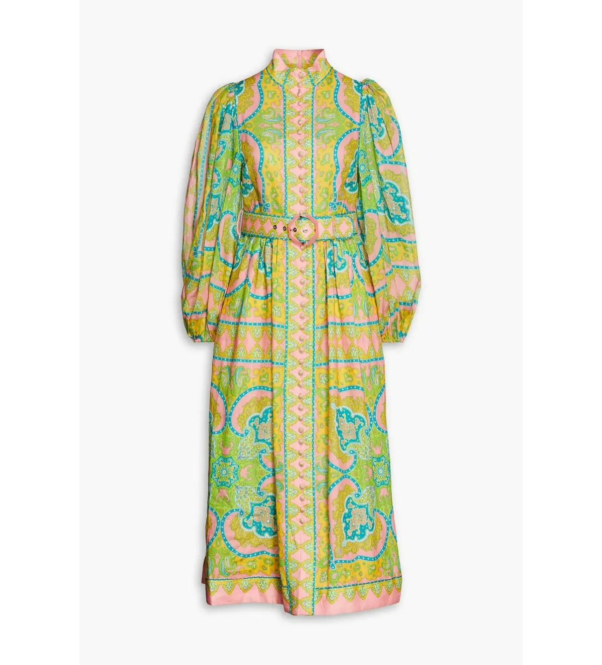 Zimmermann Estelle Midi Dress in Pink/Green Paisley Size 0 / AU 8 - Image 4