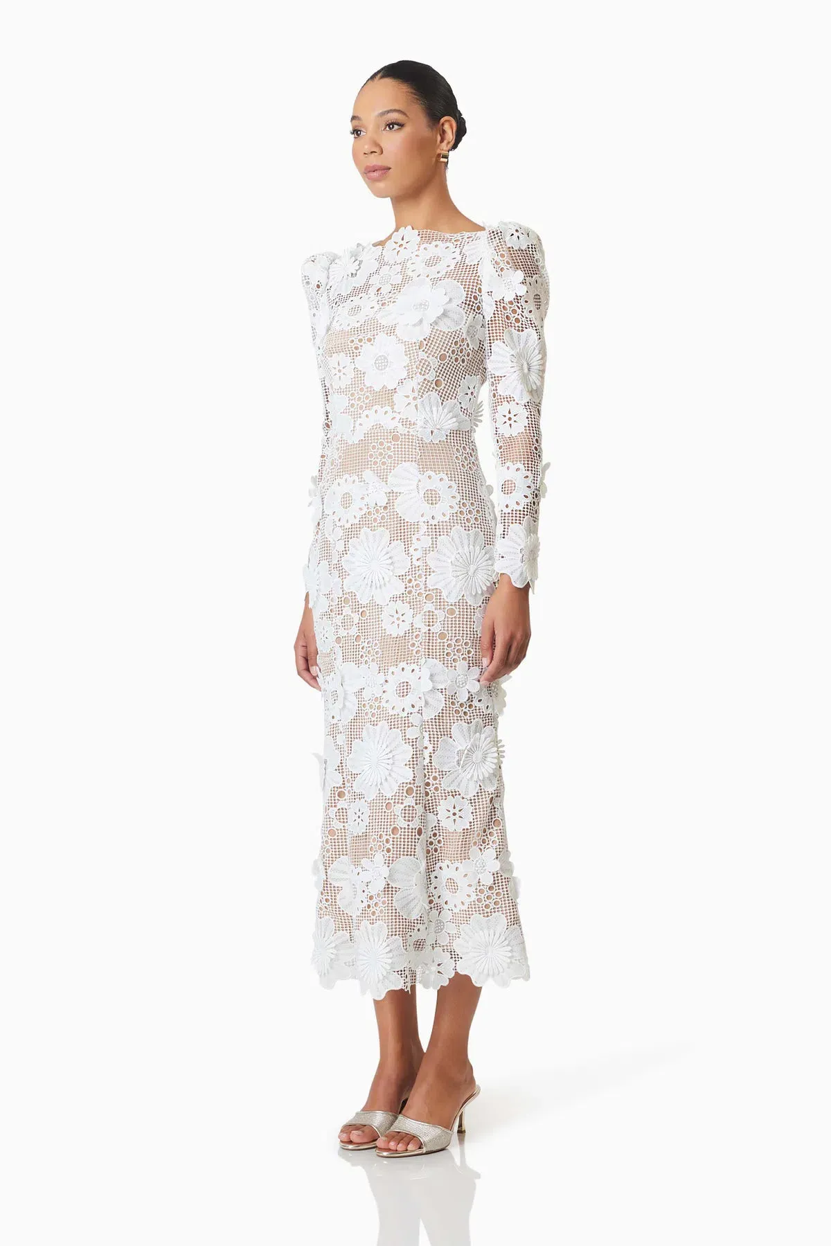 Elliatt Autumn Long Sleeve Midi Dress in White Size 10 - Image 2
