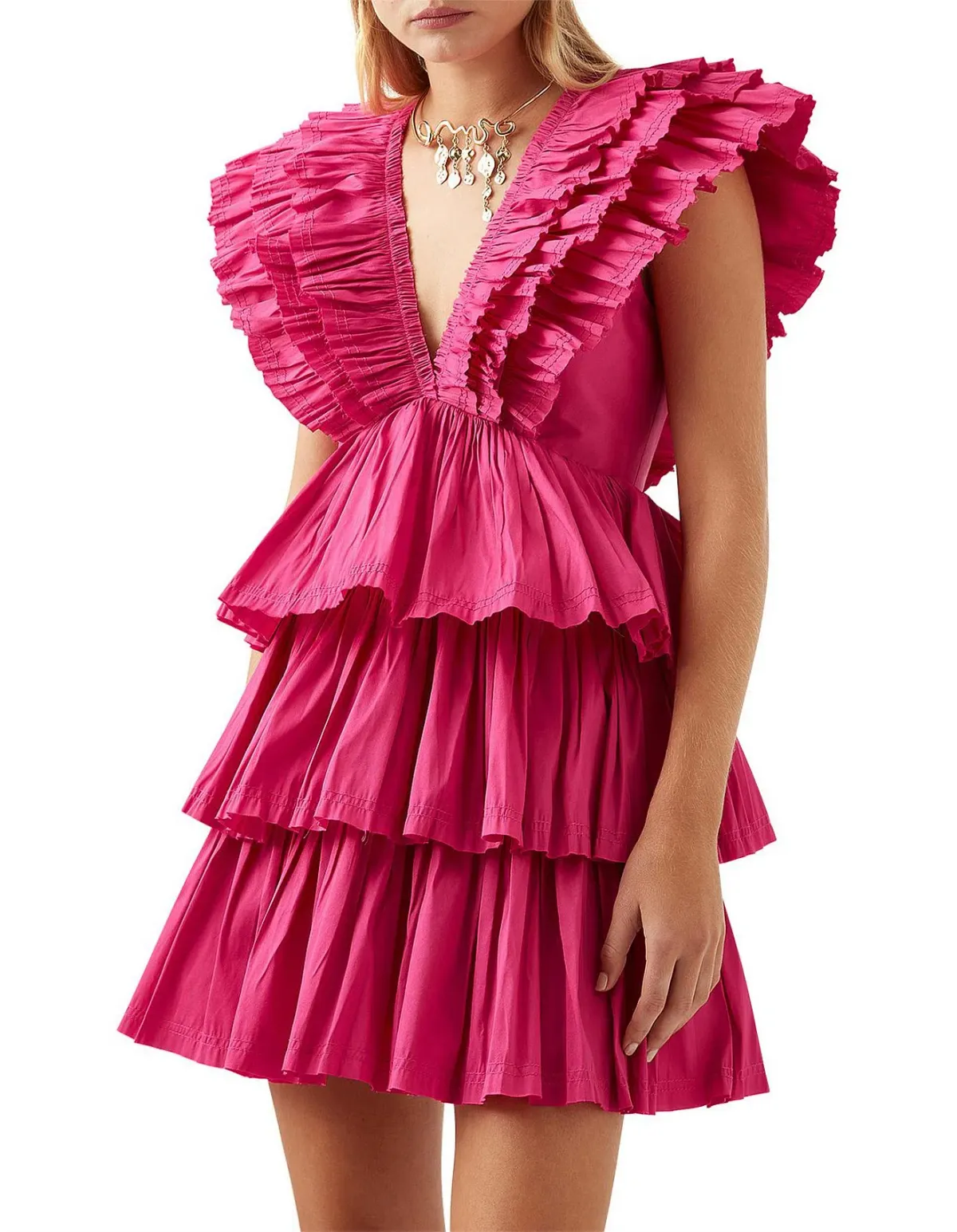 Aje Rhythmic Frilled Mini Dress Fuchsia Pink Size 6 - Image 2