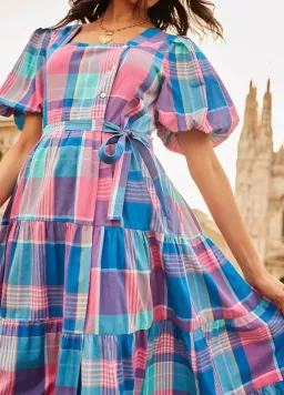 Bohemian Traders Midi Dress Blue/Pink Check Size 22 for rent on The Volte - image 2