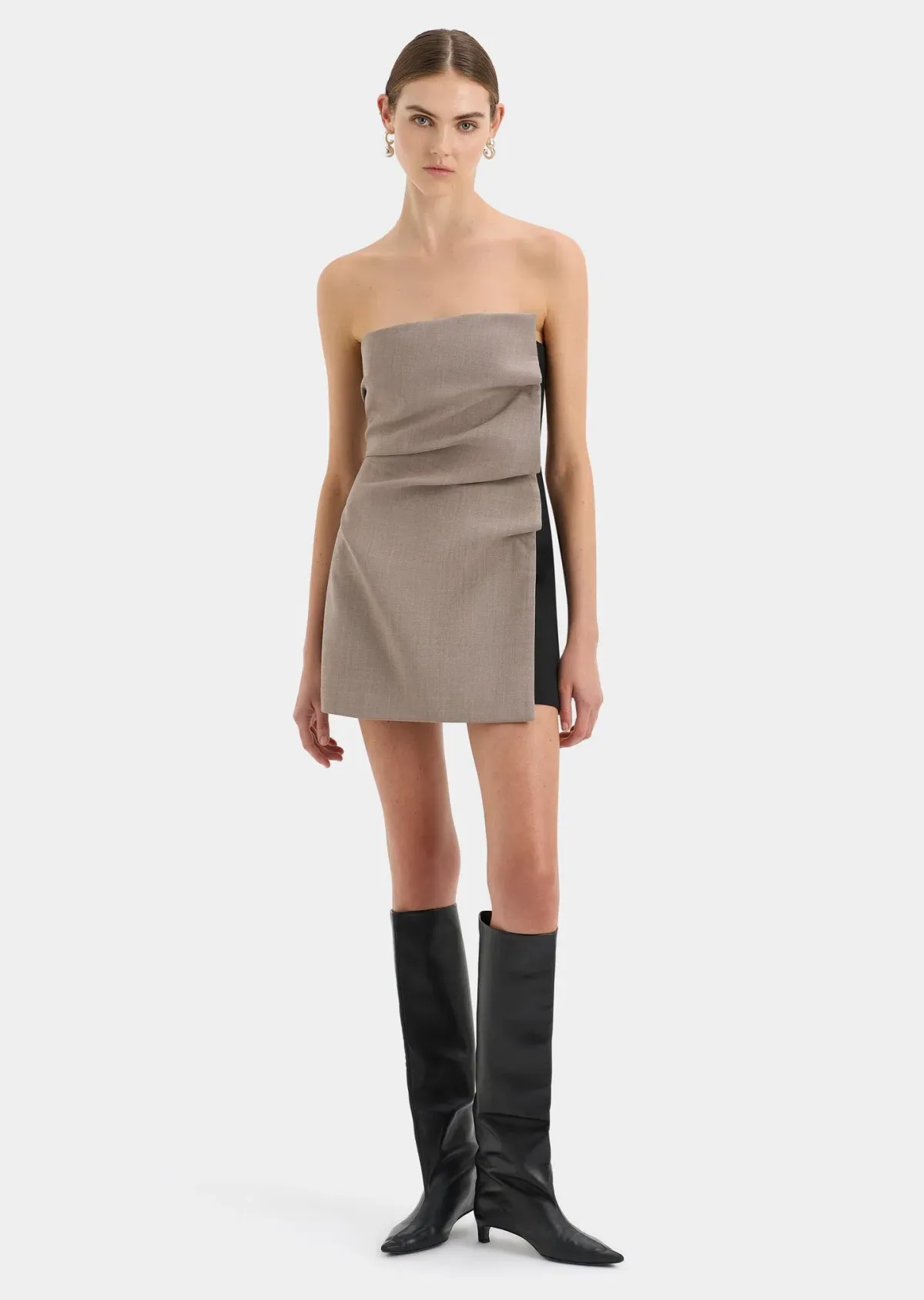 Sir the Label Leonardo Pleated Mini Dress in Taupe Grey Size 8  - Image 1