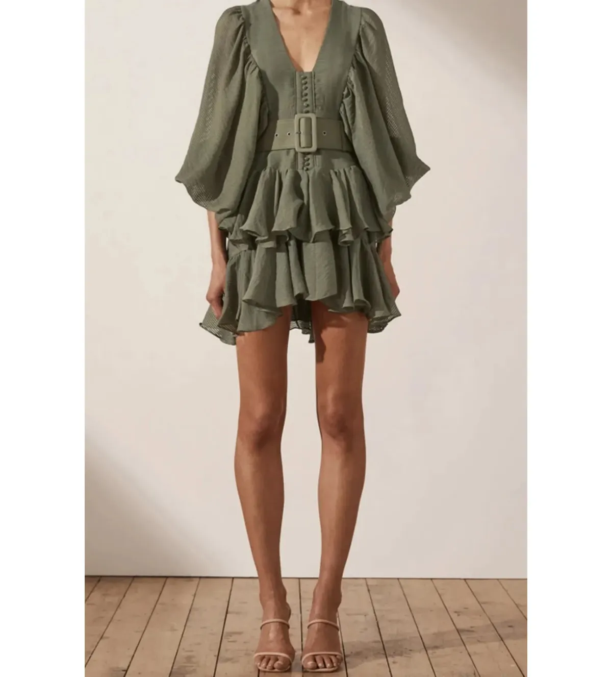 Shona Joy Charlotte Mini Dress Khaki Green Size AU 10 - Image 1