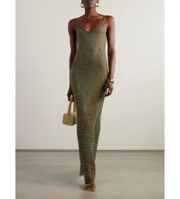 Self Portrait Crystal-embellished Fishnet Gown Green Size AU 8  for rent on The Volte - image 1