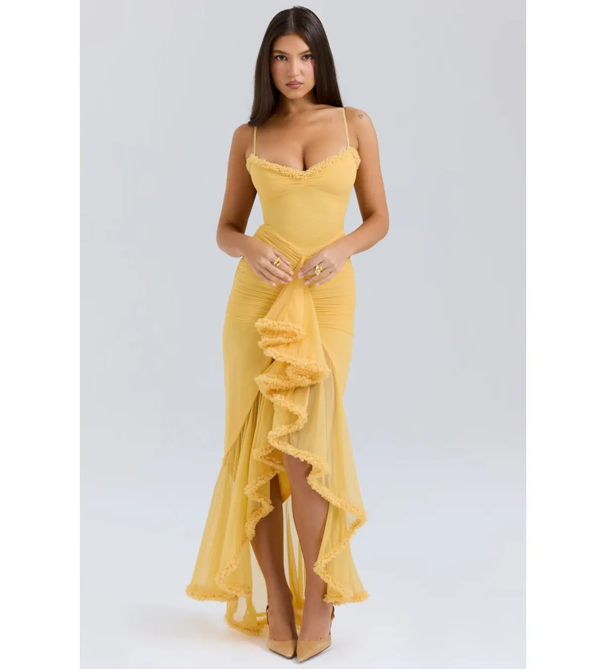 House of CB Gabbi Ruffled Front Gown Apricot Size XS / AU 6 - Image 1