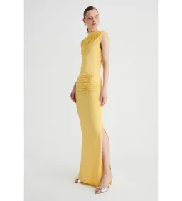 Suboo Vega Rouched Midid Dress in Butter Size AU 8 for rent on The Volte - image 2