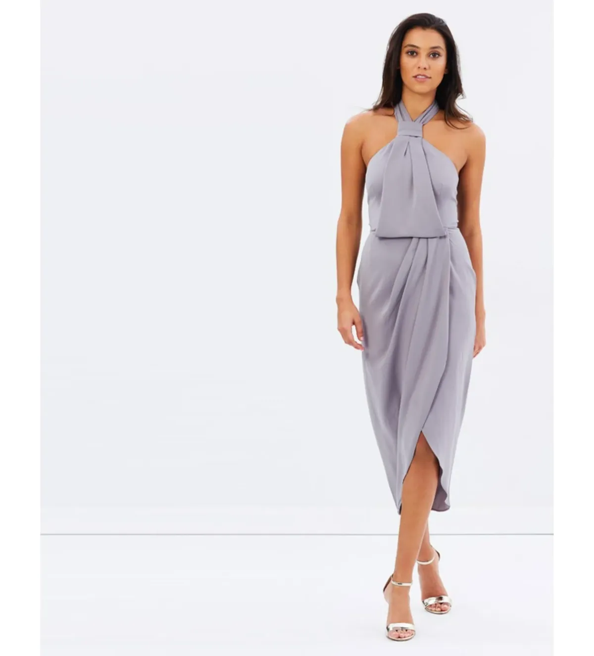 Shona Joy Core Knot Draped Dress Grey Size AU 16 - Image 1