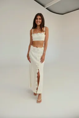 Oroton Rosebud Lace Bralet and Midi Skirt Set Soft Cream Size 8 for rent on The Volte - image 1
