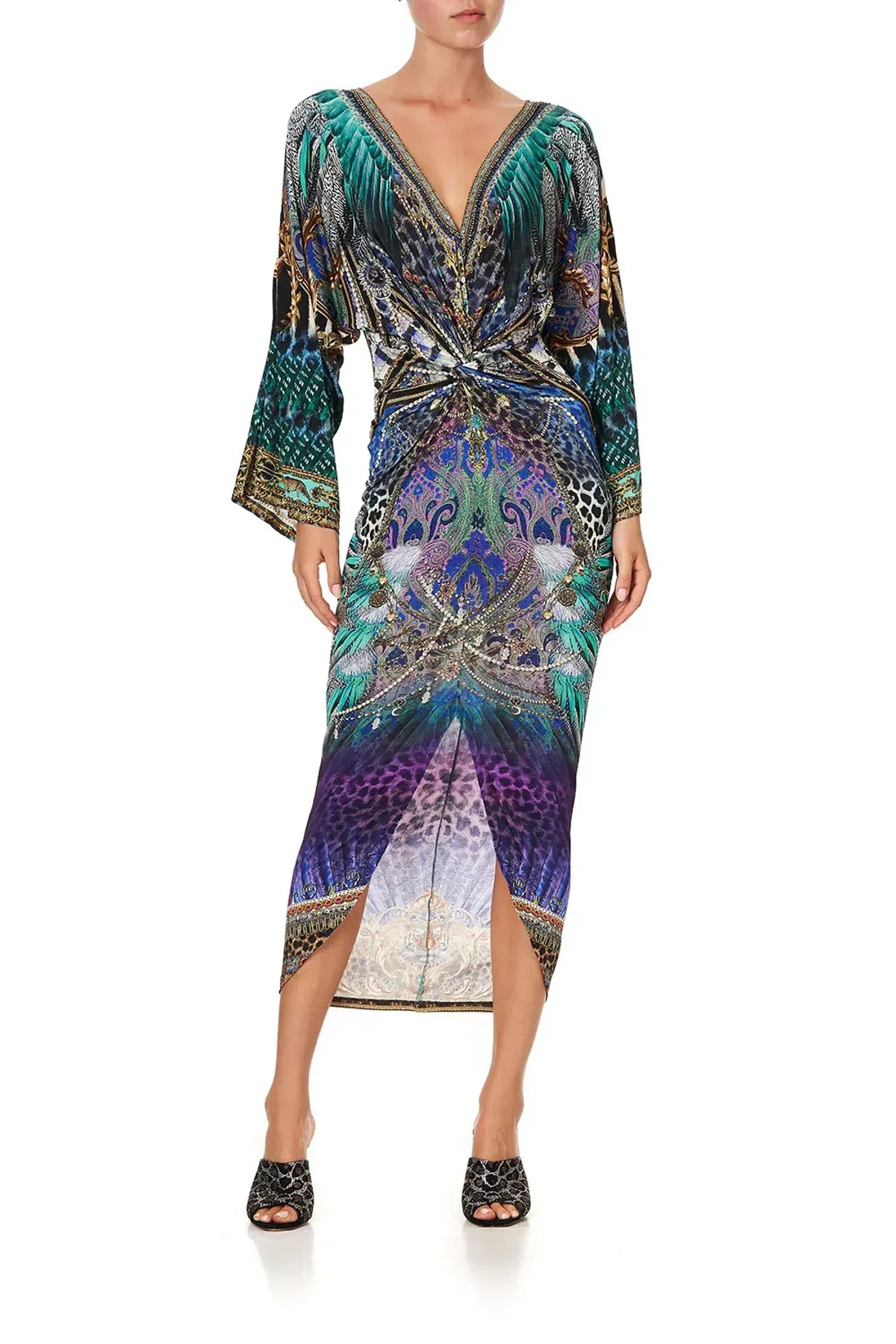 Camilla Animal Army Long Split Front Twist Midi Dress Print Size XXXL / AU 20 - Image 1
