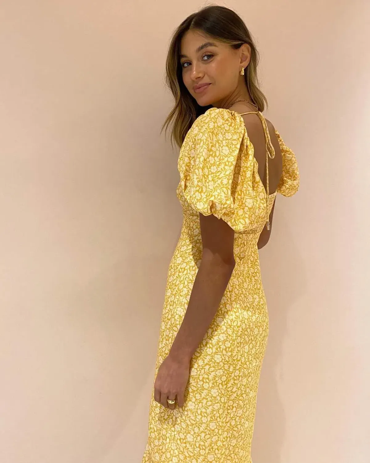 Significant Other Jacinta Midi Dress Champagne Pansy Size AU 10 - Image 3