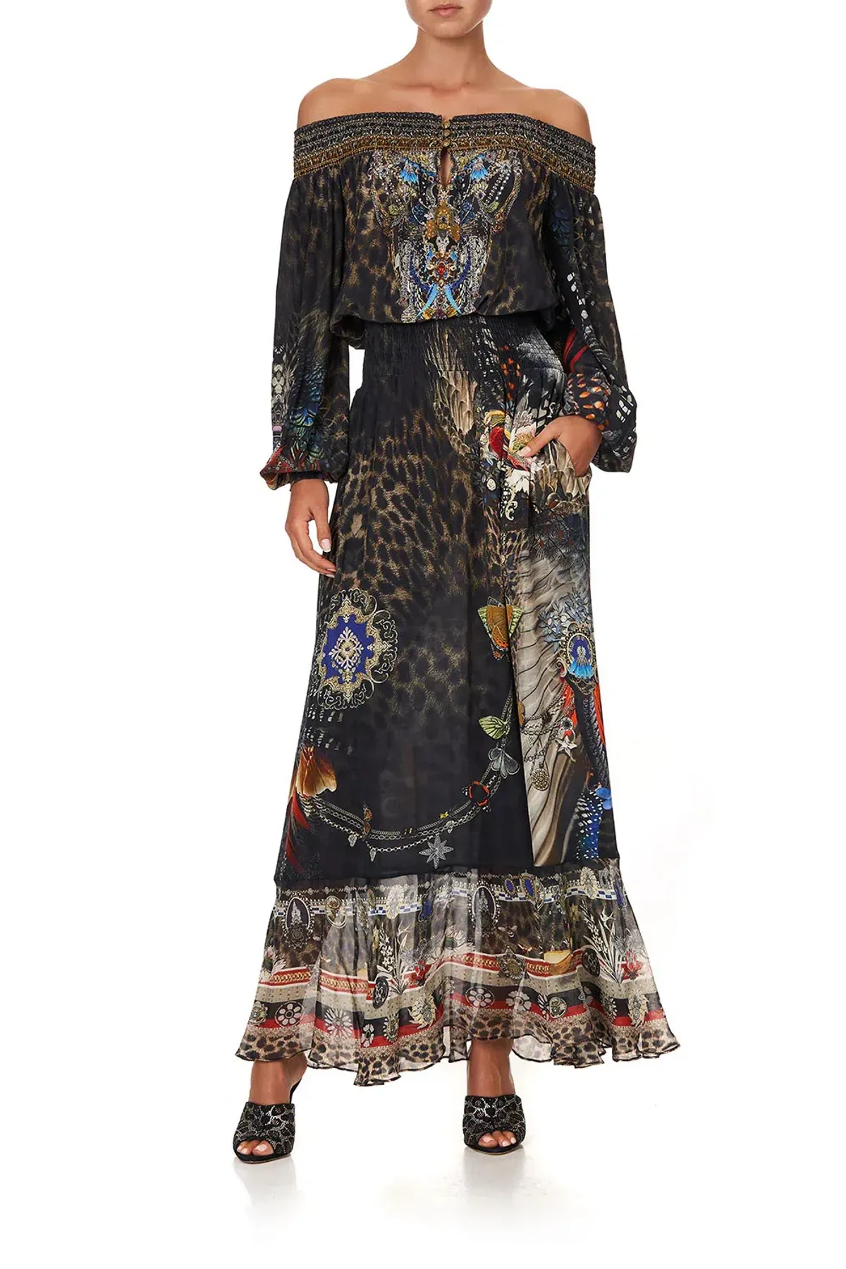 Camilla Treasure Chaser Off Shoulder Shirred Dress Print Size XXL / AU 18 - Image 1