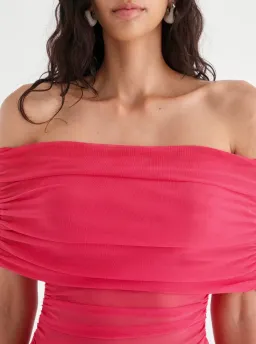 Benni Nico Off Shoulder Mini Dress Watermelon Pink Size 6 for rent on The Volte - image 4