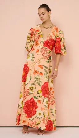 By Nicola Bolero Gathered Neckline Maxi Dress in Raspberry Punch Floral Size 8 for rent on The Volte - image 2