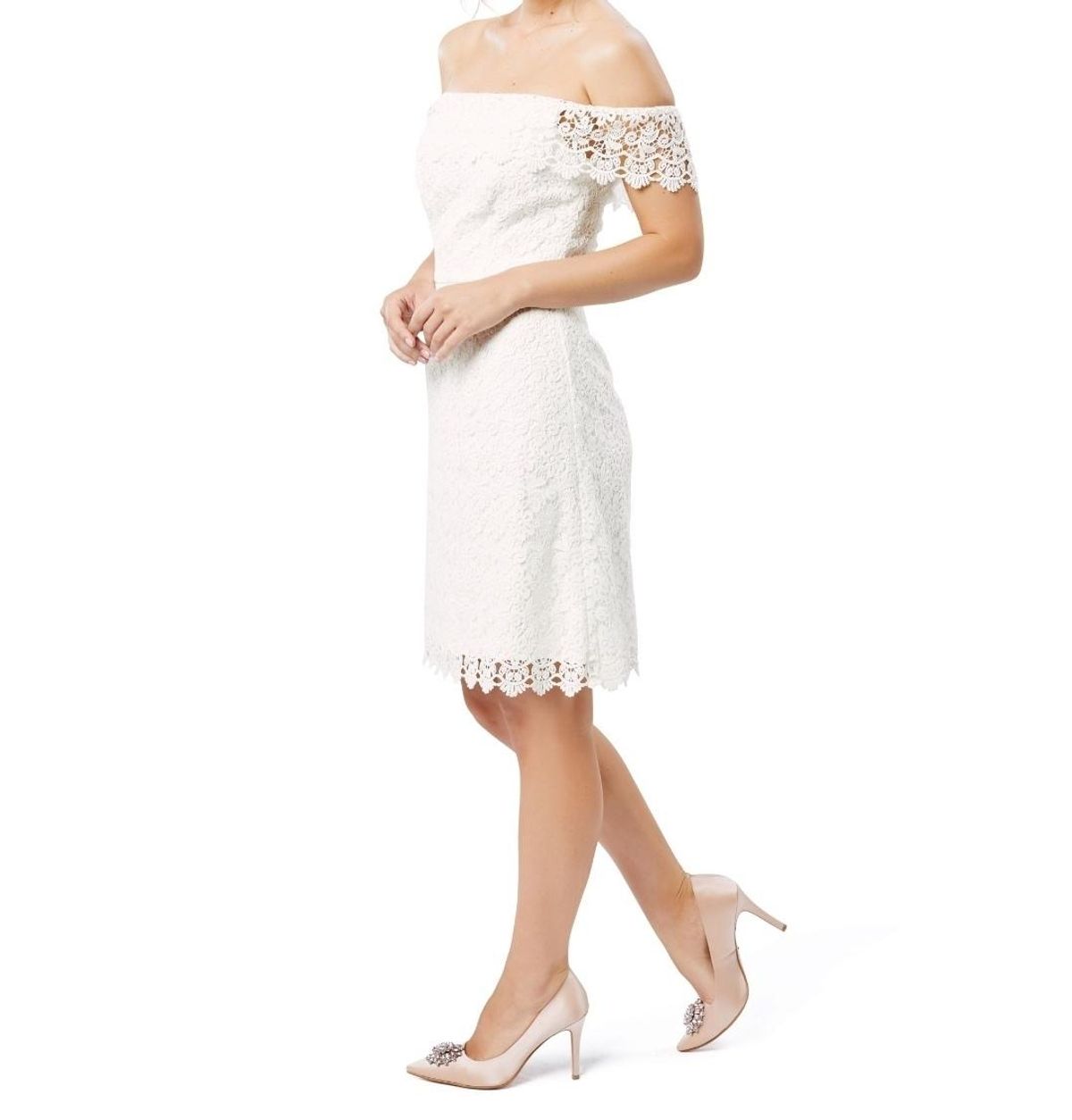 Review Off the Shoulder Lace Dress White Size 10 - Image 2